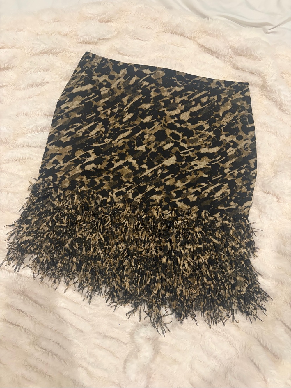 Ann Taylor Leopard Print Mini Skirt with Feather Fringe - Black & Tan